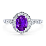 Art Deco Oval Natural Amethyst Floral Ring 925 Sterling Silver