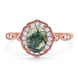 Art Deco Oval Natural Stone Flower Ring