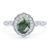 Art Deco Oval Natural Stone Flower Ring