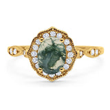 Art Deco Oval Natural Stone Flower Ring