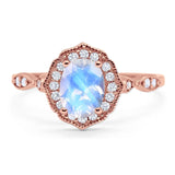 Art Deco Oval Natural Stone Flower Ring