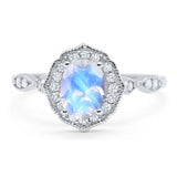 Art Deco Oval Natural Stone Flower Ring