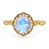 Art Deco Oval Natural Stone Flower Ring