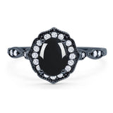 Art Deco Oval Natural Stone Flower Ring