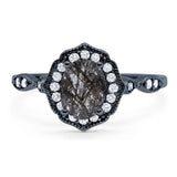 Art Deco Oval Natural Stone Flower Ring