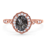 Art Deco Oval Natural Stone Flower Ring