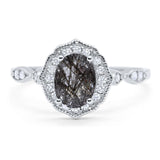 Art Deco Oval Natural Stone Flower Ring