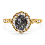 Art Deco Oval Natural Stone Flower Ring