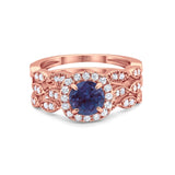Three Piece Round Natural Stone Bridal Ring