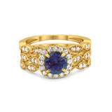 Three Piece Round Natural Stone Bridal Ring