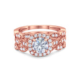 Three Piece Round Natural Stone Bridal Ring