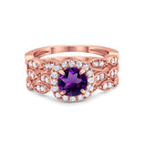 Three Piece Round Natural Stone Bridal Ring