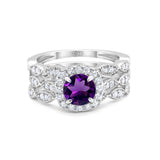 Three Piece Round Natural Stone Bridal Ring