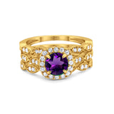 Three Piece Round Natural Stone Bridal Ring