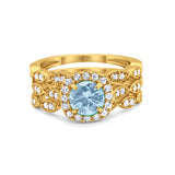 Three Piece Round Natural Stone Bridal Ring