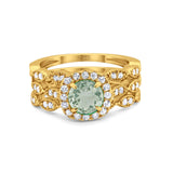 Three Piece Round Natural Stone Bridal Ring