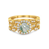Three Piece Round Natural Stone Bridal Ring