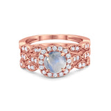Three Piece Round Natural Stone Bridal Ring