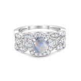 Three Piece Round Natural Stone Bridal Ring