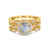 Three Piece Round Natural Stone Bridal Ring
