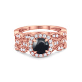 Three Piece Round Natural Stone Bridal Ring