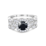 Three Piece Round Natural Stone Bridal Ring