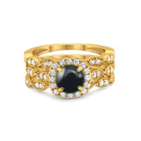 Three Piece Round Natural Stone Bridal Ring