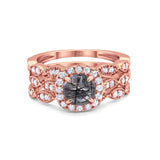 Three Piece Round Natural Stone Bridal Ring