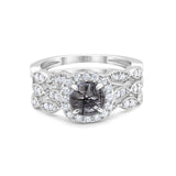Three Piece Round Natural Stone Bridal Ring