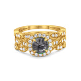 Three Piece Round Natural Stone Bridal Ring