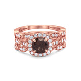 Three Piece Round Natural Stone Bridal Ring