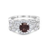 Three Piece Round Natural Stone Bridal Ring