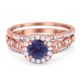 Three Piece Round Natural Stone Bridal Ring