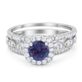 Three Piece Round Natural Stone Bridal Ring