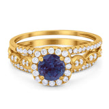 Three Piece Round Natural Stone Bridal Ring