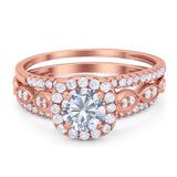Three Piece Round Natural Stone Bridal Ring