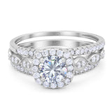 Three Piece Round Natural Stone Bridal Ring
