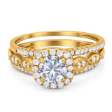 Three Piece Round Natural Stone Bridal Ring