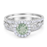 Three Piece Round Natural Stone Bridal Ring