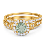 Three Piece Round Natural Stone Bridal Ring
