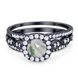 Three Piece Round Natural Stone Bridal Ring