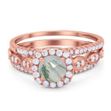 Three Piece Round Natural Stone Bridal Ring