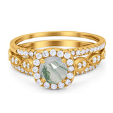 Three Piece Round Natural Stone Bridal Ring