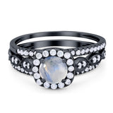 Three Piece Round Natural Stone Bridal Ring
