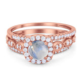 Three Piece Round Natural Stone Bridal Ring