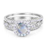 Three Piece Round Natural Stone Bridal Ring