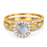 Three Piece Round Natural Stone Bridal Ring