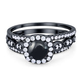 Three Piece Round Natural Stone Bridal Ring