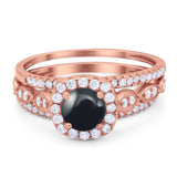 Three Piece Round Natural Stone Bridal Ring
