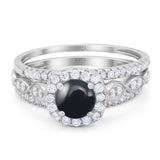 Three Piece Round Natural Stone Bridal Ring
